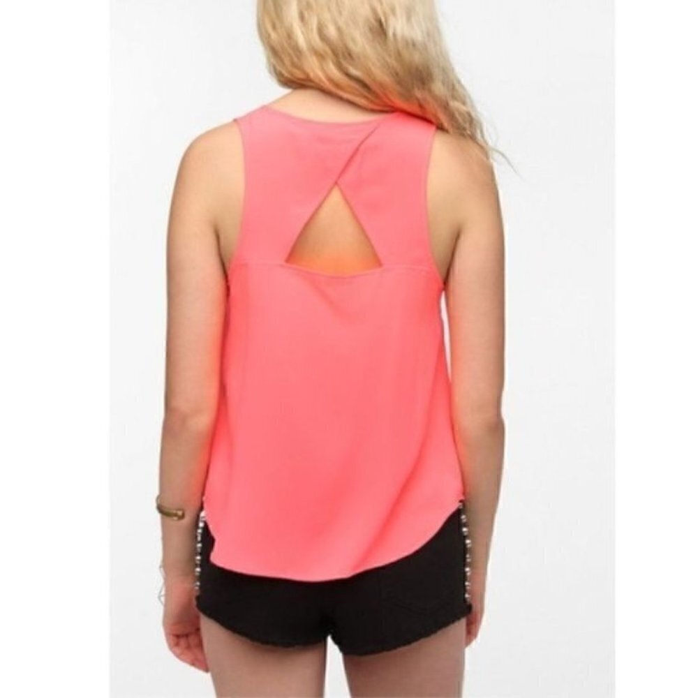 jack by bb dakota Samie Tank Top S Back Cutout Hot Neon Pink Scoop Neck